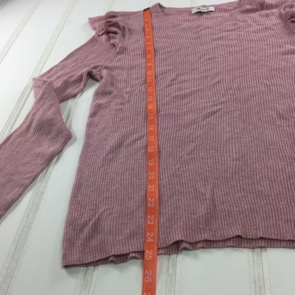 Madewell XL Ruffle Sleeve Pullover Sweater Knit Heather Pink Ribbed Lightweight - Picture 5 of 8